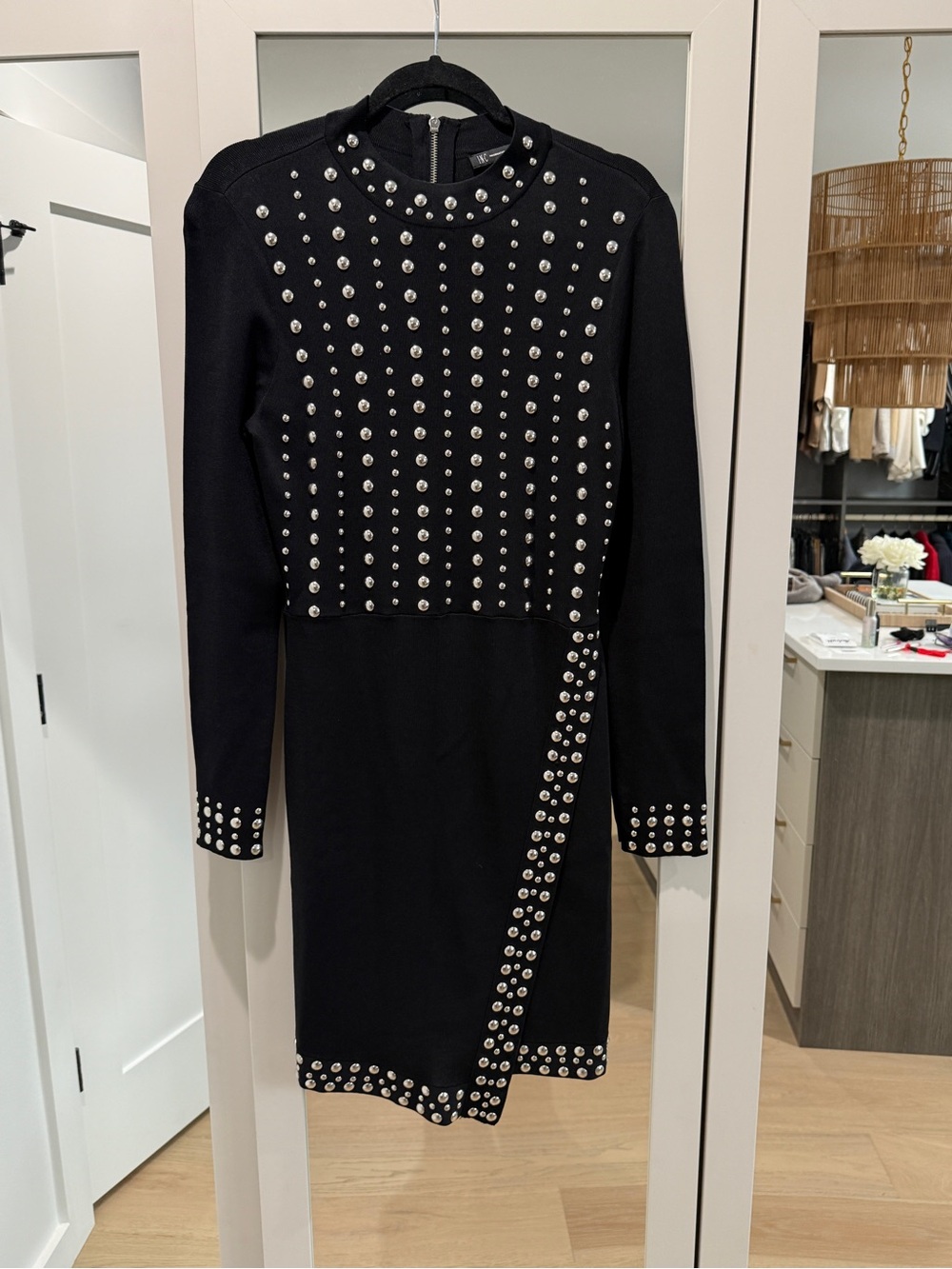 INC International Concepts Black Long-Sleeve Studded Bodycon Dress